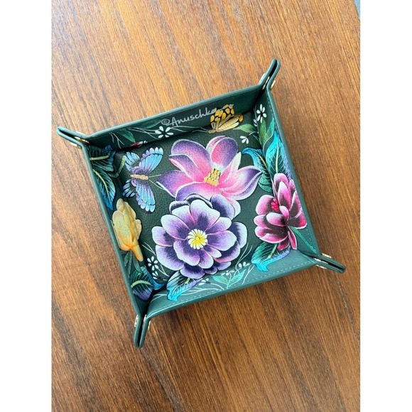Anuschka Accessories - RARE Anuschka Hand Painted Leather Small Catch All Tray Vintage Bouquet Valet